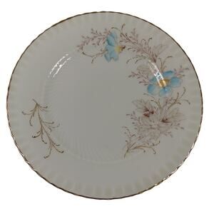 Vintage China Salad Plate Floral Blue and Brown Print Gold Trim Swirled Wayside